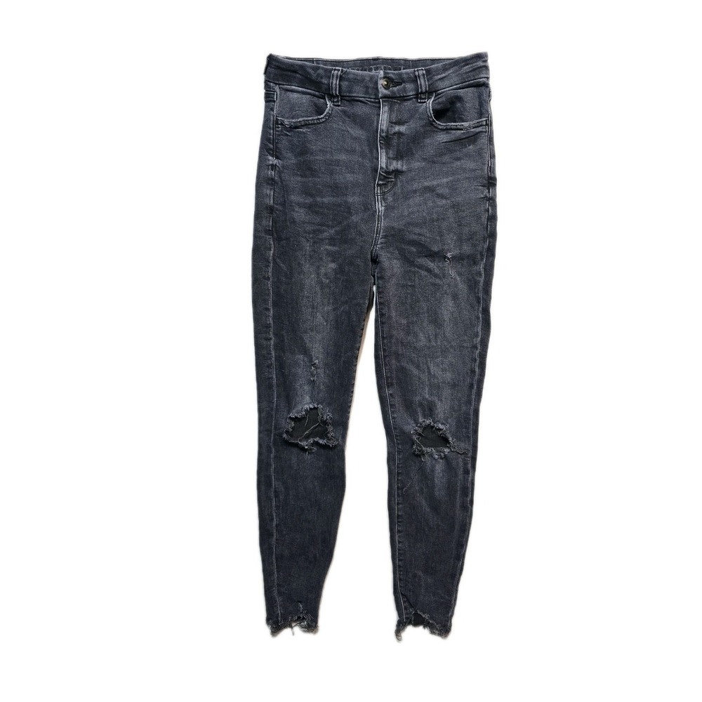 American Eagle Women's Curvy Highest Rise Jegging Black 4 Distressed Jeans